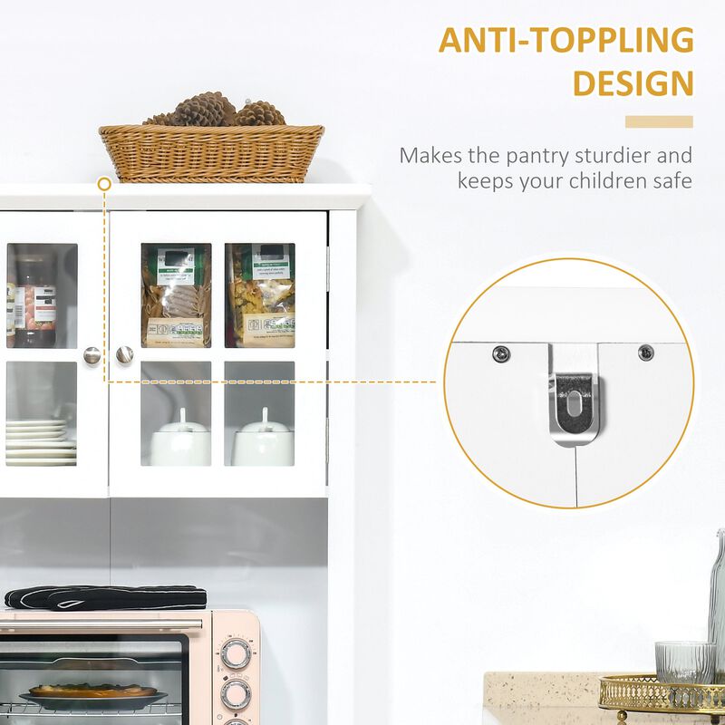 White Kitchen Buffet: Freestanding Hutch with Glass Door and Drawer