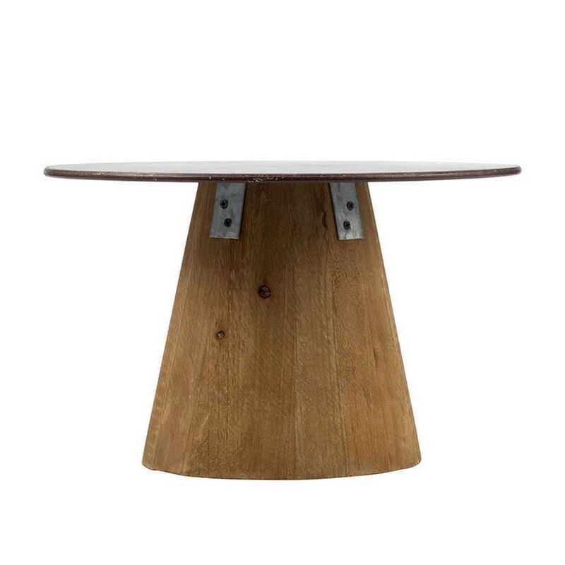 11, 15 Inch Set of 2 Serving Cake Stands, Brown Fir Wood and Gray Metal - Benzara