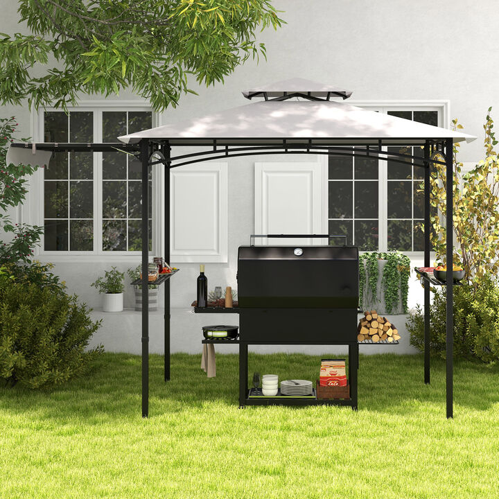 Grill Gazebo with Side Awning and Double-Tiered Top-Grey