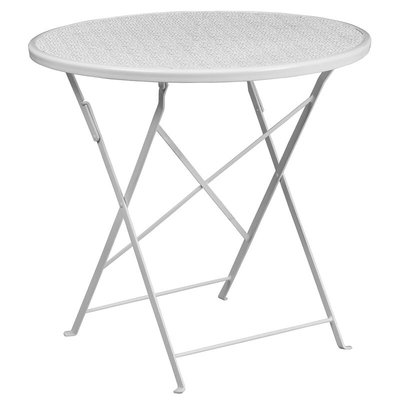 Flash Furniture Commercial Grade 30" Round White Indoor-Outdoor Steel Folding Patio Table Set with 4 Round Back Chairs