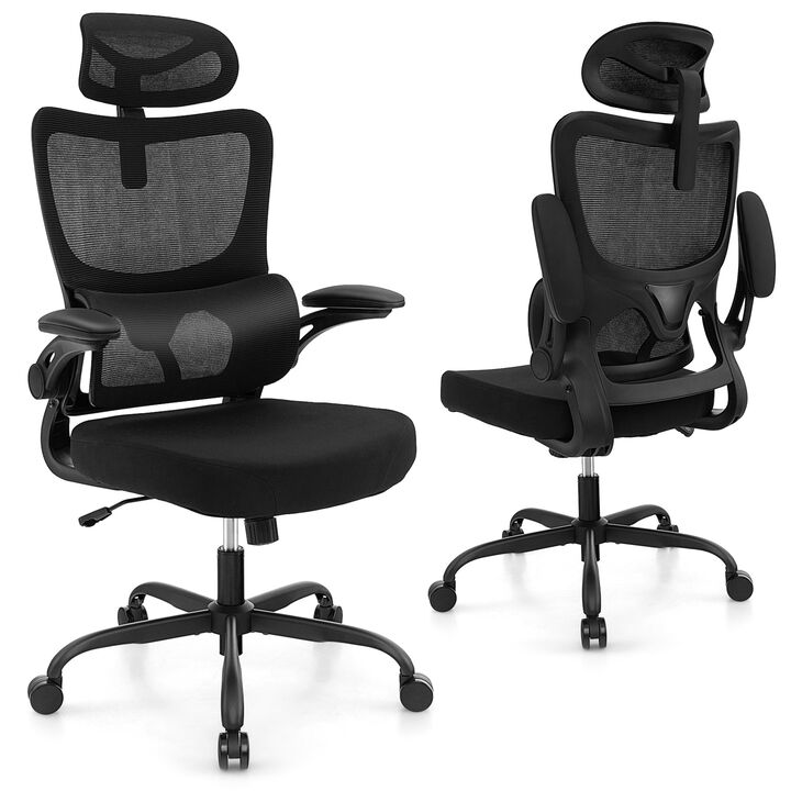 Mesh Office Chair with Adaptive Lumbar Support  Flip-up Armrests  Reclining Backrest-Black