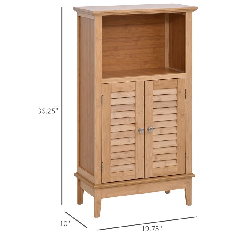 Natural Bamboo Organizer: Floor Cabinet with Multiple Shelves and Doors