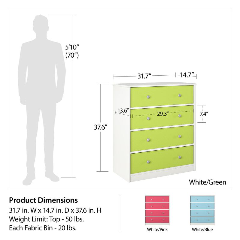 Mya Park Tall Dresser with 4 Fabric Bins