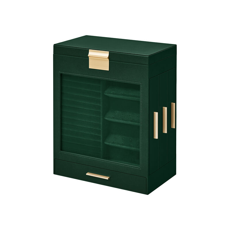 Elegant 5-Layer Jewelry Box with Glass Window, Vertical Storage Space, and Large Mirror