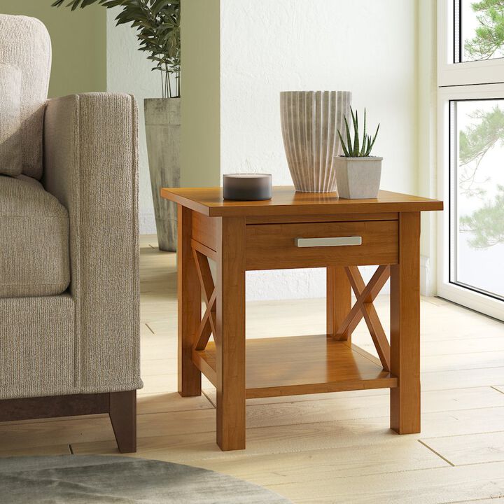 Simpli Home Kitchener Solid Wood End Table In Light Golden Brown