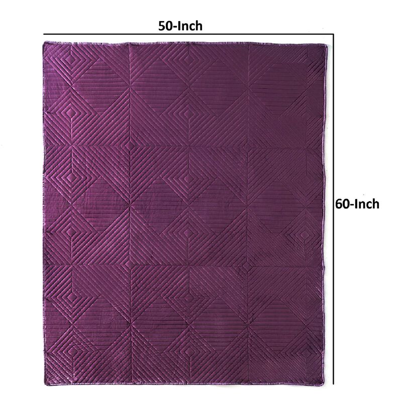 Rio 60 Inch Quilted Throw Blanket, Diamond Stitching, Purple Dutch Velvet-Benzara