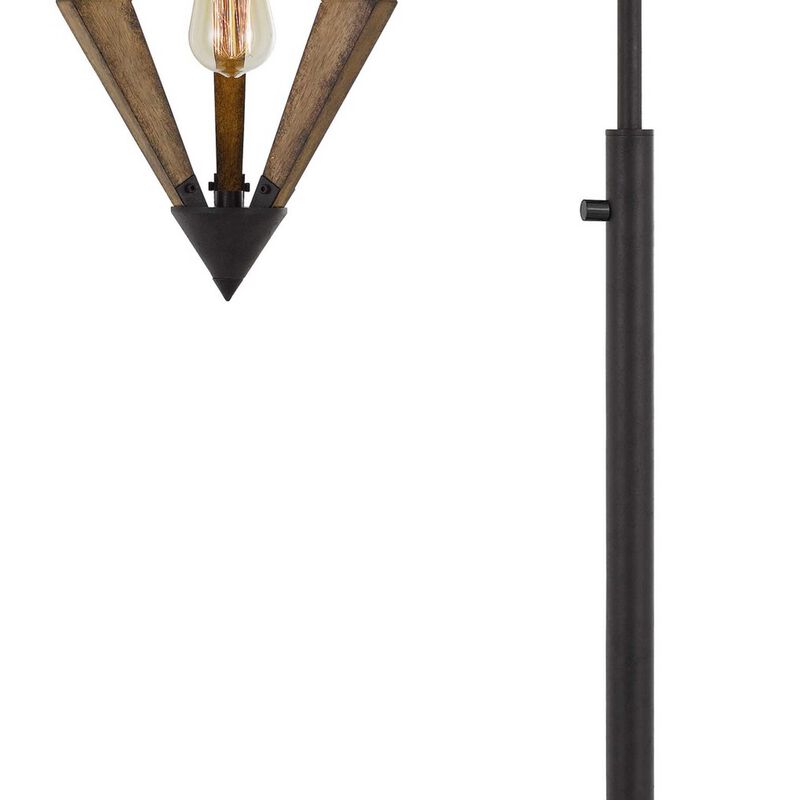 Tubular Metal Downbridge Floor Lamp with Wooden Accents, Black-Benzara