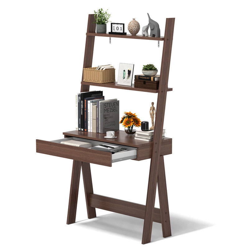Ladder Shelf Desk Bookcase with Countertop Drawer and 2 Shelves for Home Office Storage and Organization
