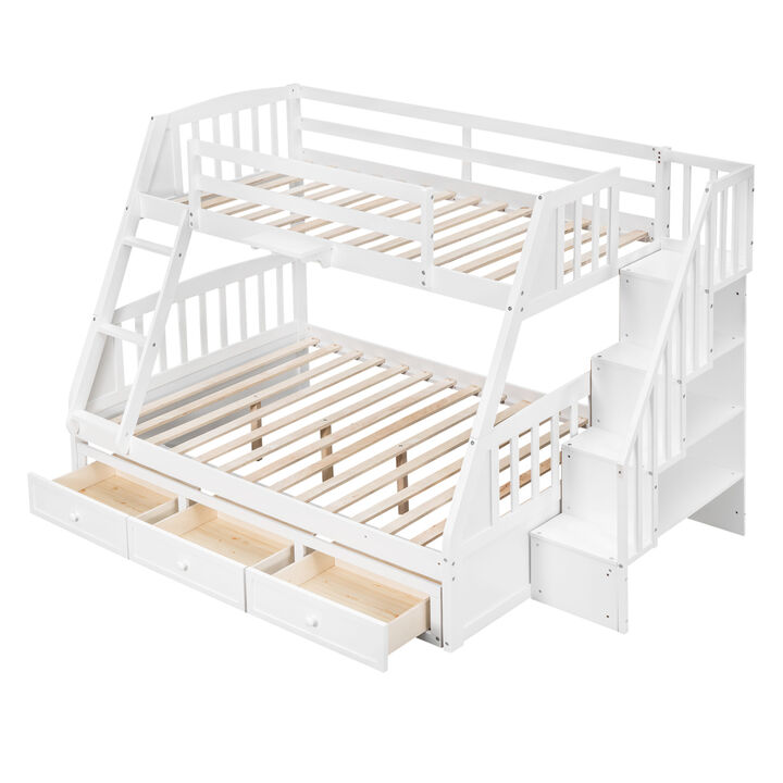 Twin-Over-Full Bunk Bed With Drawers, Ladder And Storage Staircase