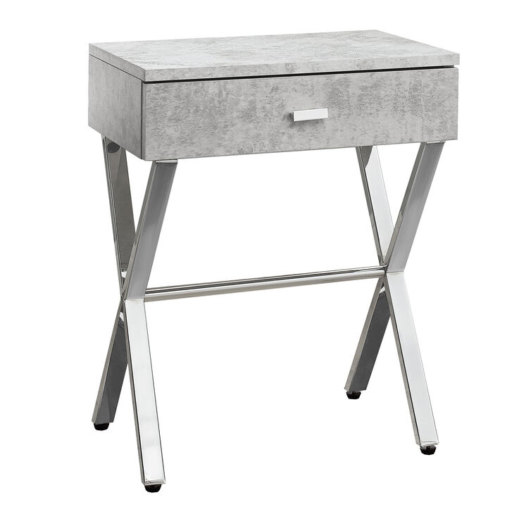 Monarch Specialties I 3264 Accent Table, Side, End, Nightstand, Lamp, Storage Drawer, Living Room, Bedroom, Metal, Laminate, Grey, Chrome, Contemporary, Modern