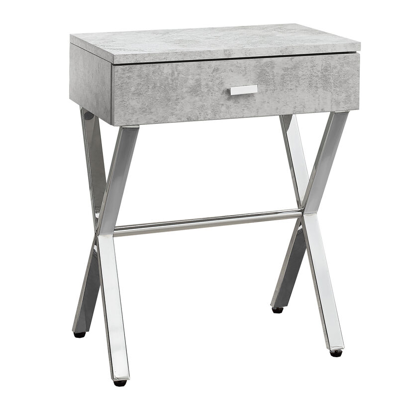 Monarch Specialties I 3264 Accent Table, Side, End, Nightstand, Lamp, Storage Drawer, Living Room, Bedroom, Metal, Laminate, Grey, Chrome, Contemporary, Modern