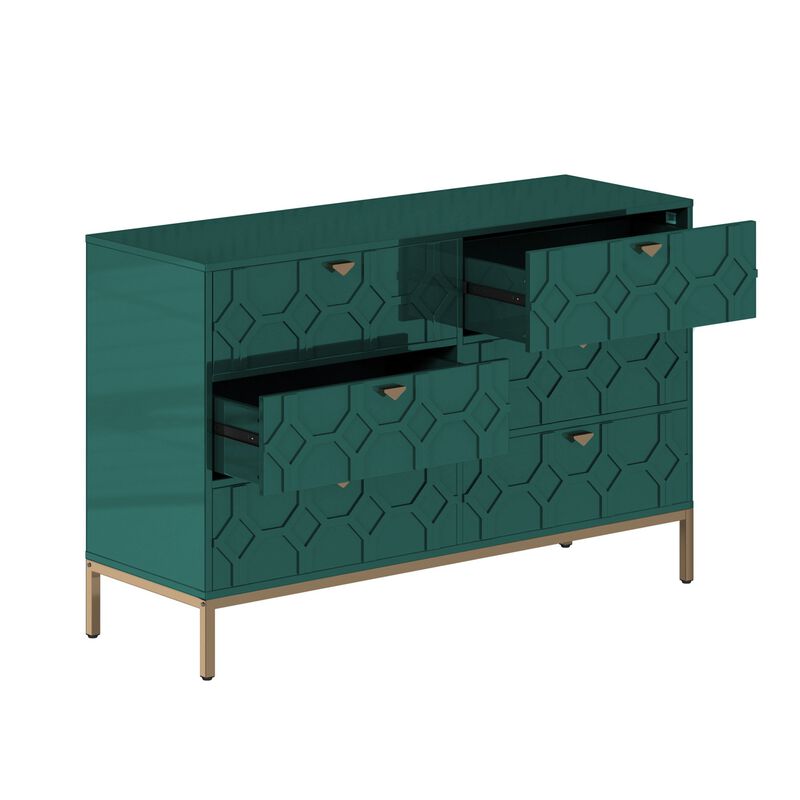 31.77 in. H Freestanding Storage Cabinet Green 6 Drawer Accent Cabinet