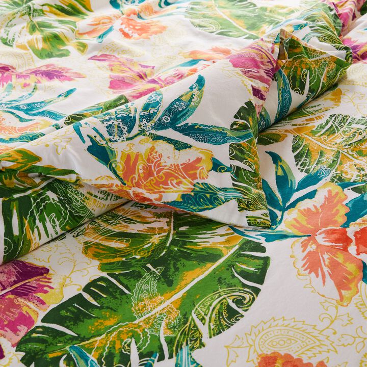 Heli 3pc Full to Queen Duvet and Pillow Sham Set, Multicolor Tropical Print