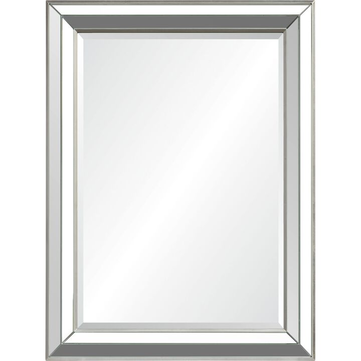 40" Silver Leaf Finished Wooden Framed Beveled Rectangular Wall Mirror