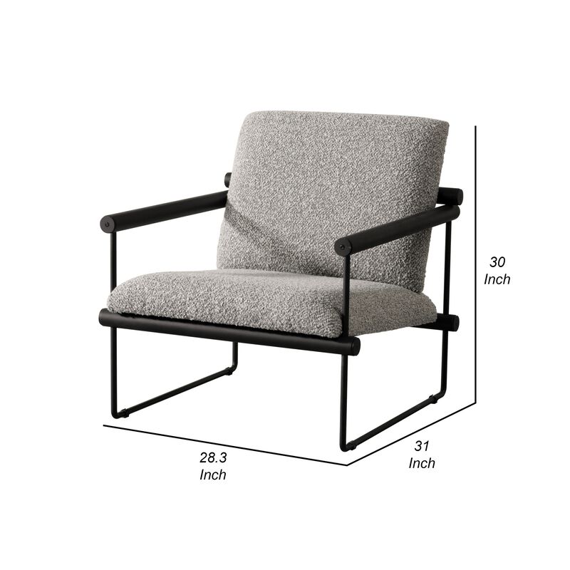 Cid Vina 28 Inch Accent Chair, Gray Polyester, Cushions, Black Metal Frame - Benzara