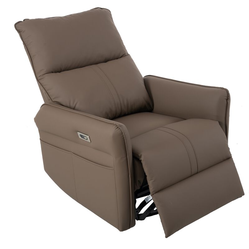 Mondawe 270° Power Swivel Rocker Recliner Chair, PU Leather Electric Glider with USB Ports