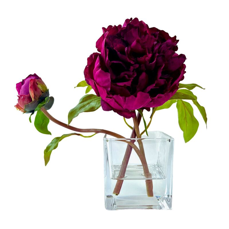 Peony Flower Arrangement in Glass Vase