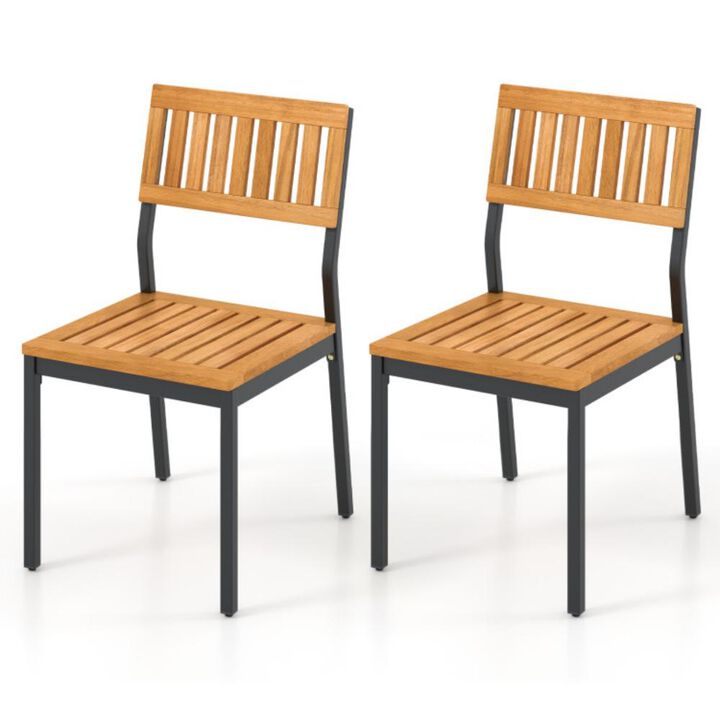 Hivvago Patio Dining Chair Set of 2 with Metal and Acacia Wood Frame