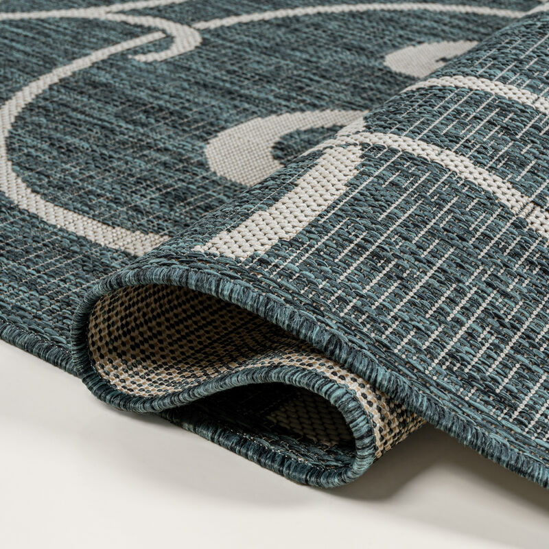 Maribel Traditional Classic All-Over Scroll Turquoise/Cream 8 ft. x 10 ft. Indoor/Outdoor Area Rug