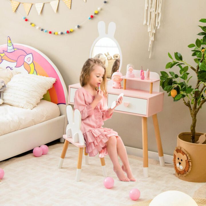Hivvago 2 in 1 Wooden Princess Kids Vanity Set with Mirror-White