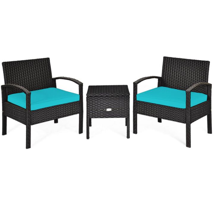 Hivvago 3 Pieces PE Rattan Wicker Sofa Set with Washable and Removable Cushion for Patio