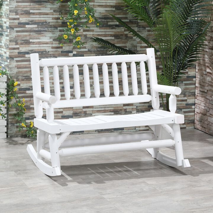 White Outdoor Rocker: 2-Person Wooden Loveseat with Curved Seats