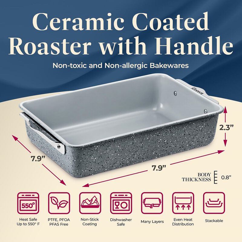 Enhance Your Cooking Experience with our Blue Roaster Pan - Aluminized Steel with Ceramic Non-Stick Coating, PFOA & PFAS Free. Non-Toxic, Heavy-Duty, Perfect Size for Various Bakings