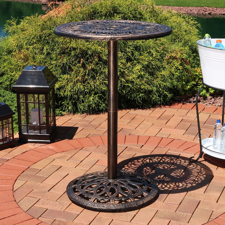 Sunnydaze 26 in Cast Iron Round Patio Bar-Height Table - Bronze