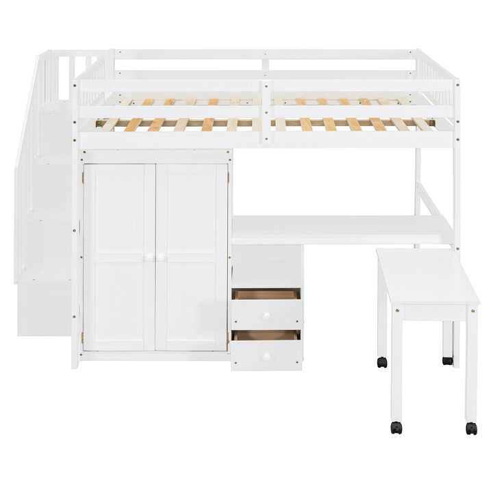 Merax Loft Bed with Desk and Wardrobe