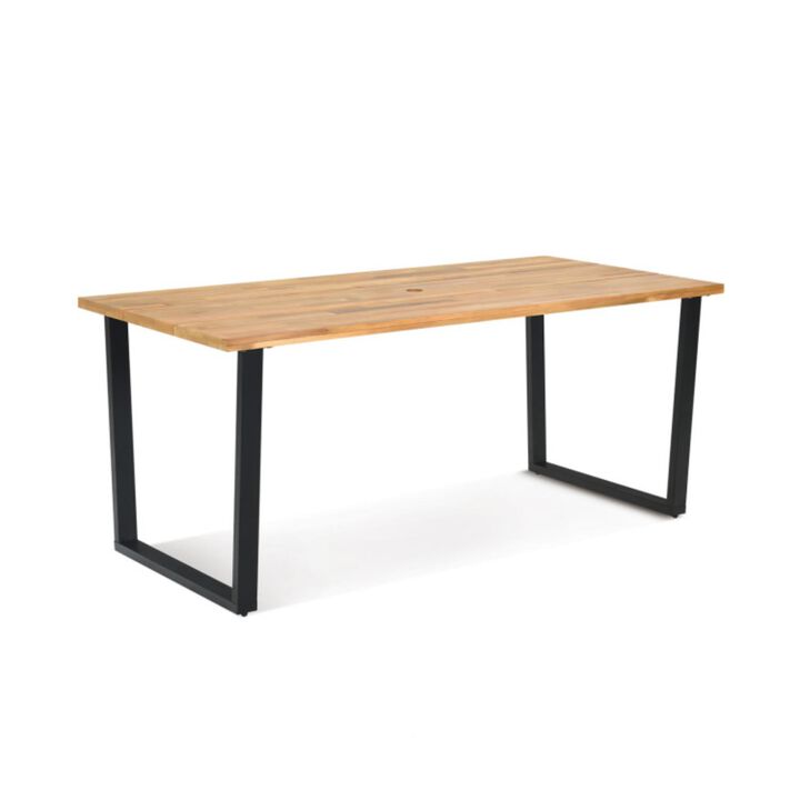Hivvago 6-Person Acacia Wood Outdoor Dining Table with 2 Inch Umbrella Hole