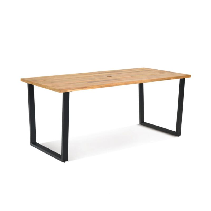 Hivvago 6-Person Acacia Wood Outdoor Dining Table with 2 Inch Umbrella Hole