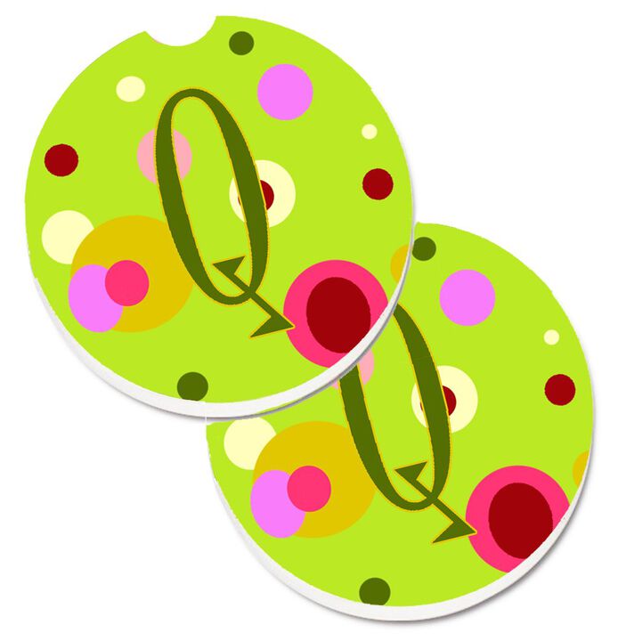 Caroline's Treasures Letter Q Monogram - Lime green Set of 2 Cup Holder Car Coasters CJ1010-QCARC, 2.56, Multicolor