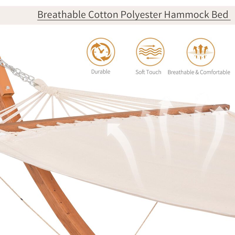 White Outdoor Relaxation: 13' Wooden Roman Arc Hammock Stand with Canopy