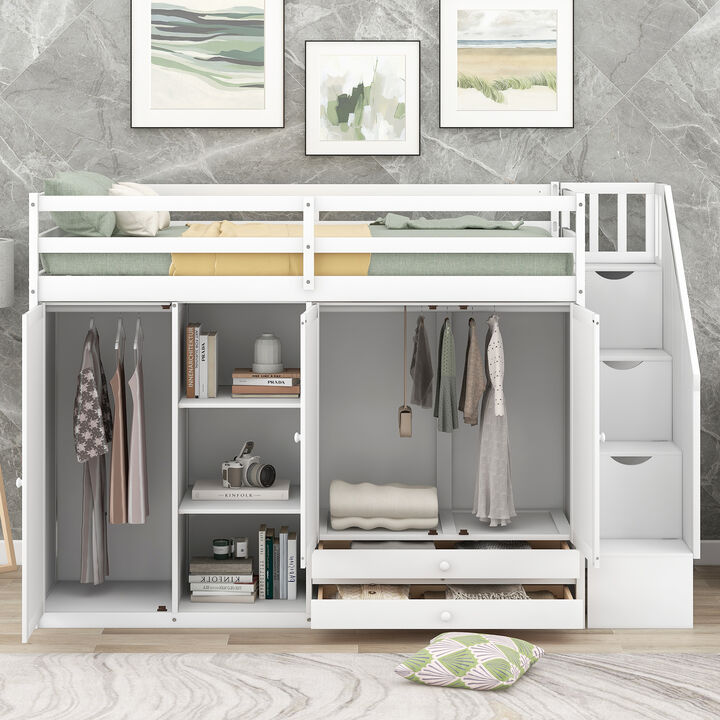 Merax Functional Loft Bed with Wardrobe