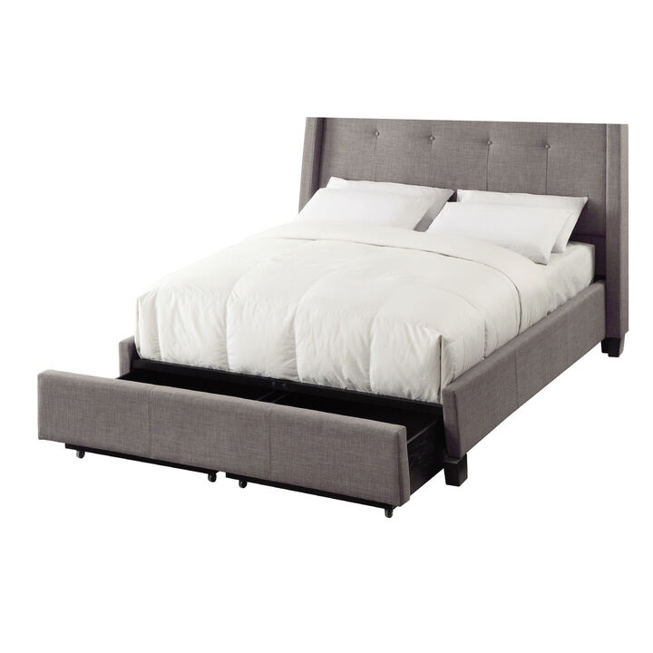 Adams Low Profile King Bed, Tufted Linen, Wide Storage, Gray - Benzara