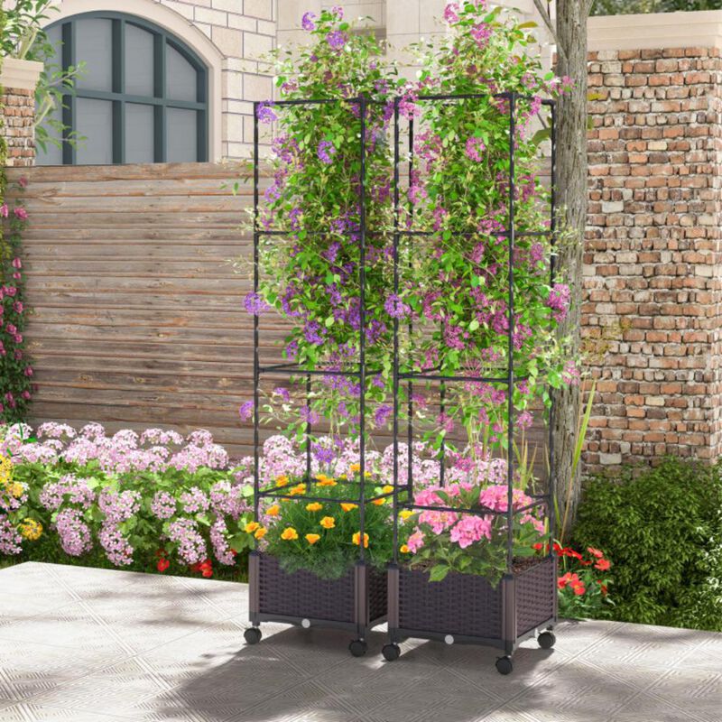 Hivvago 67 Inches Raised Garden Bed with Planter Box and Trellis