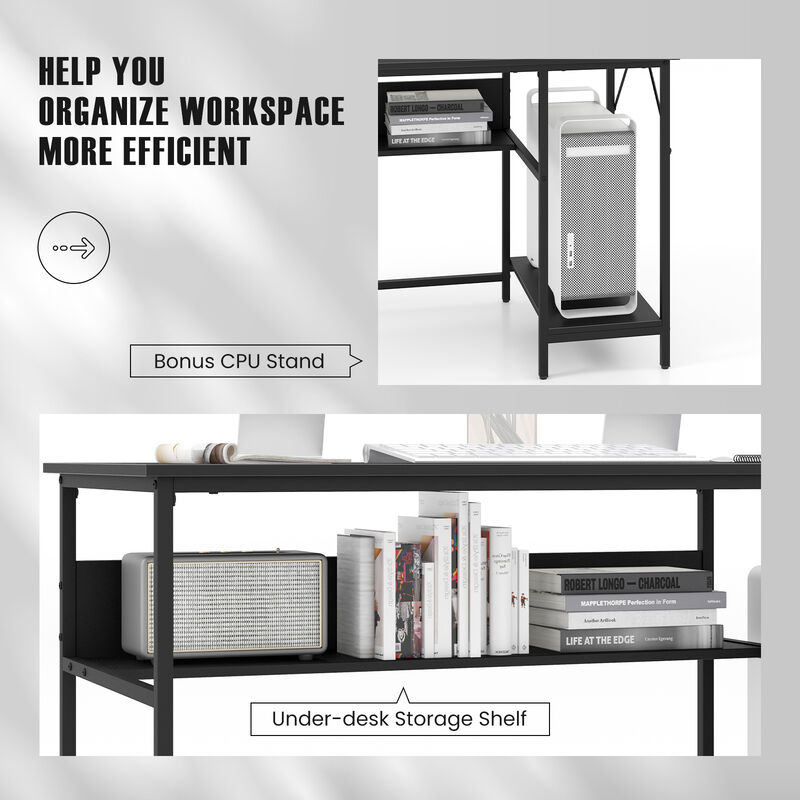 Costway 55'' Computer Desk w/ Charging Station Home Office PC Desk w/ 4 Power Outlets Black