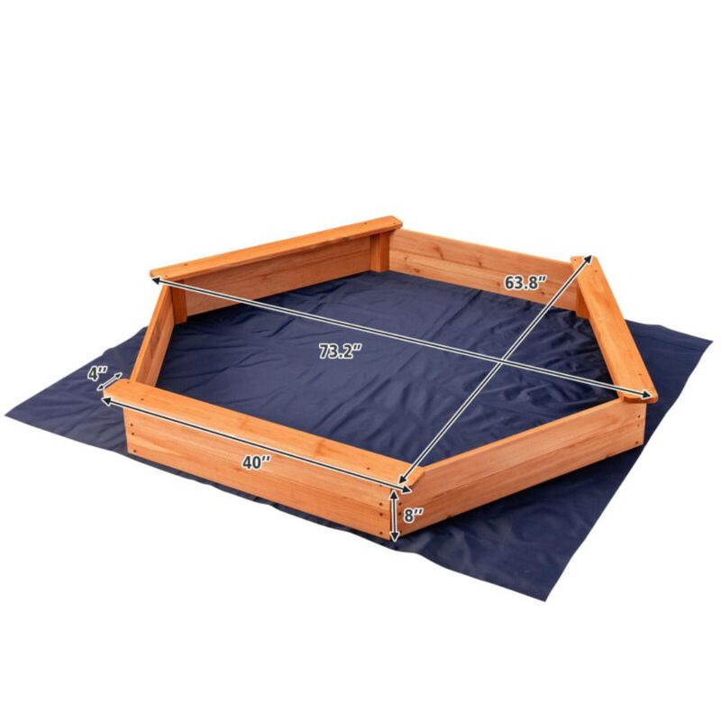Hivvago Hexagon Wooden Cedar Sand Box with Seat Boards