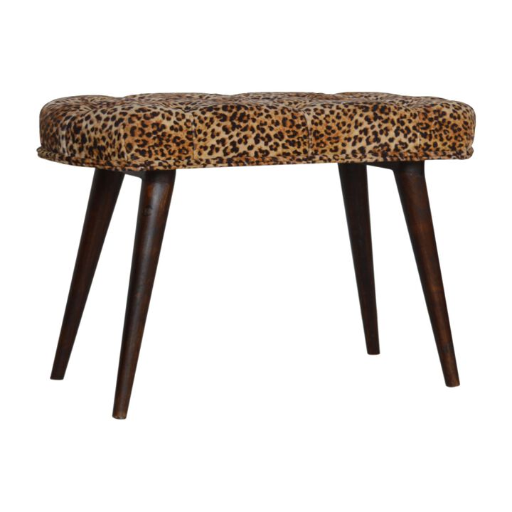 Leopard Upholstery  Print Deep Button Solid Wood  Bench