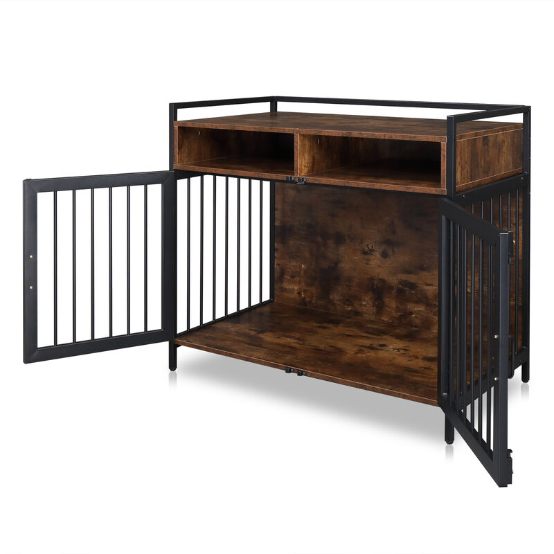 Metal Heavy Duty Dog Crate Furniture with Double Doors, Locks, and Anti-Chew Features