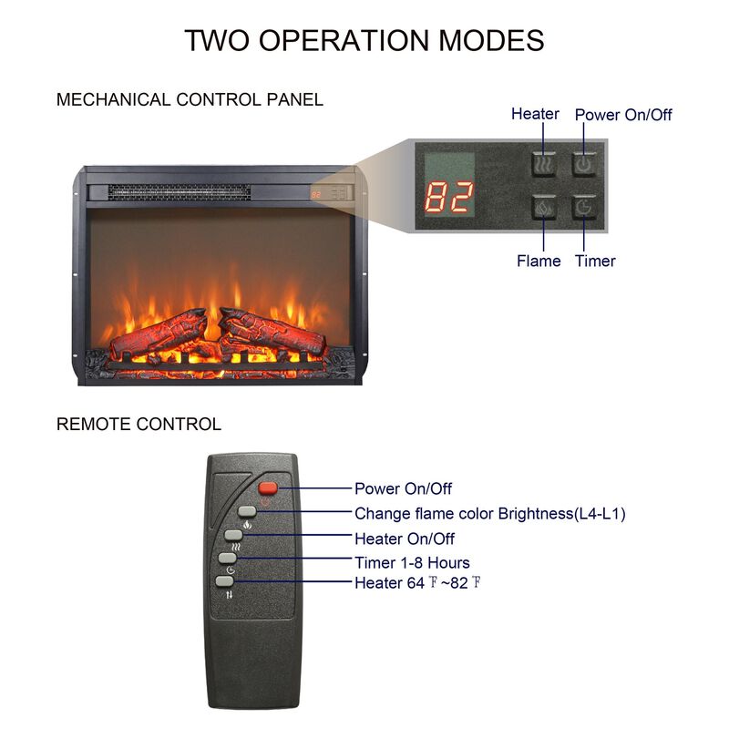 MONDAWE 23 Inch Electric Fireplace Insert, Ultra Thin Heater With Log Set and Realistic Flame, Remote Control With Timer, Overheating Protection