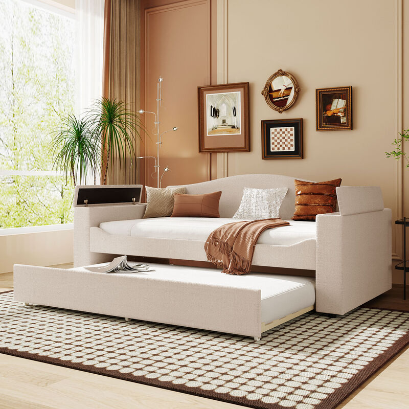 Merax Upholstered Daybed with Storage Armrests