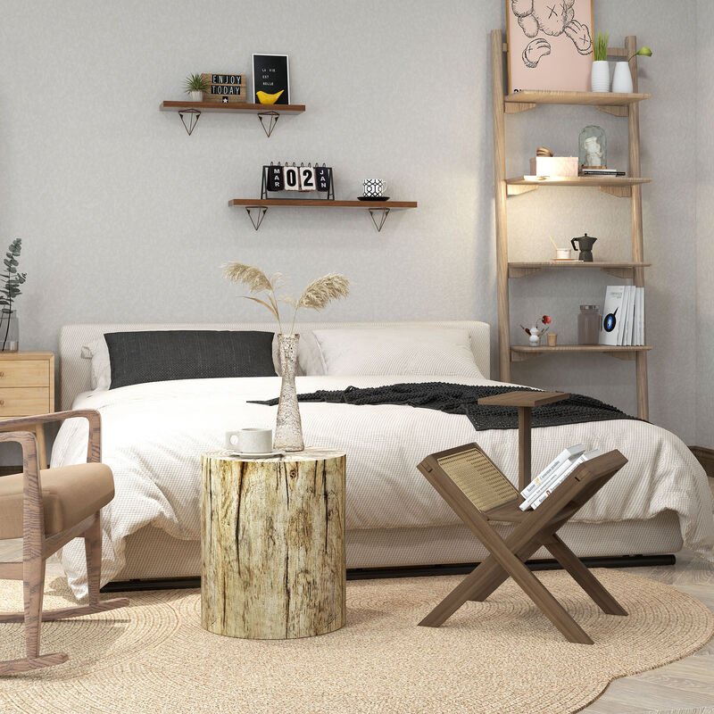 HOMCOM Tree Stump Stool, Concrete Side Table with Wood Grain Finish