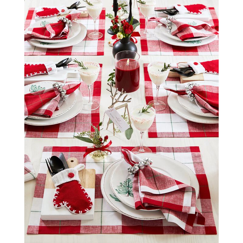 Solino Home 100% Pure Linen Double Hemstitch Placemats 14 x 19 Inch Set of 4 | Windowpane