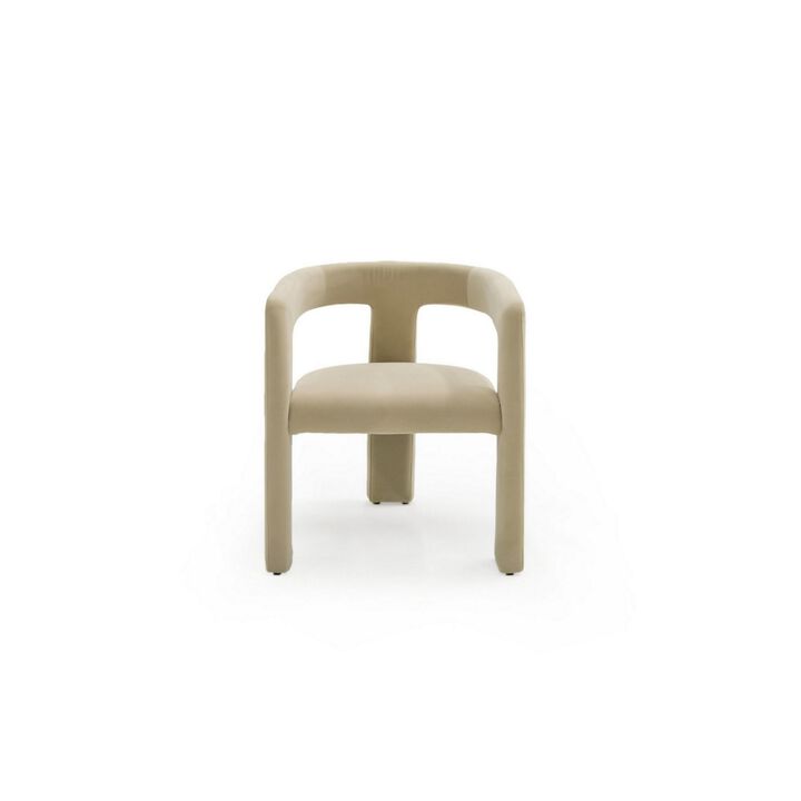 Lavi 26 Inch Dining Chair, Cushioned, Curved Open Back, Beige Upholstery - Benzara
