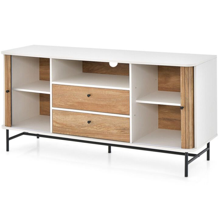 Hivvago Mid Century Modern Buffet Sideboard with Sliding Tambour Doors and 2 Storage Drawers