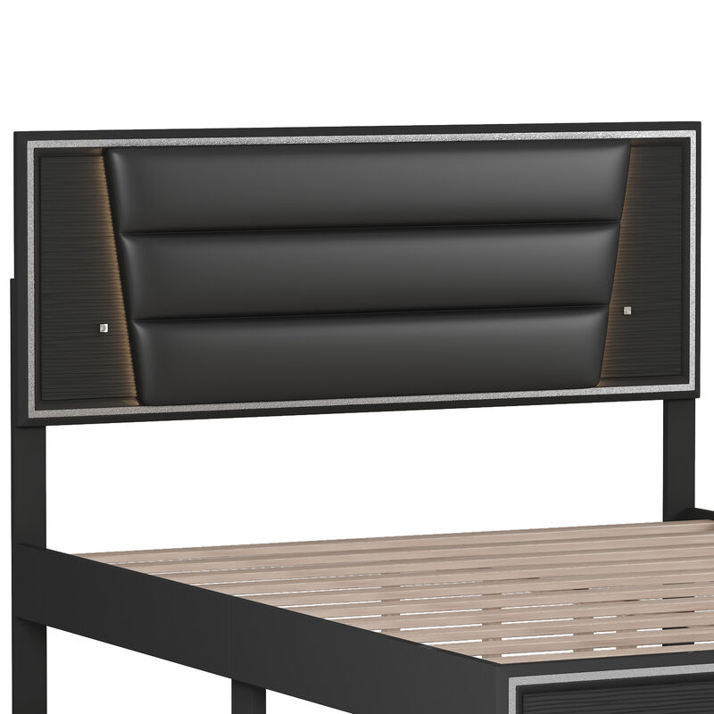 Merax PU Upholstered  Platform Bed  with LED Light