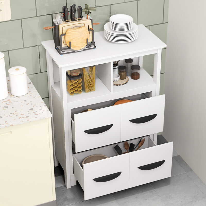 Floor Cabinet with 2 Open Compartments and 2 Drawers