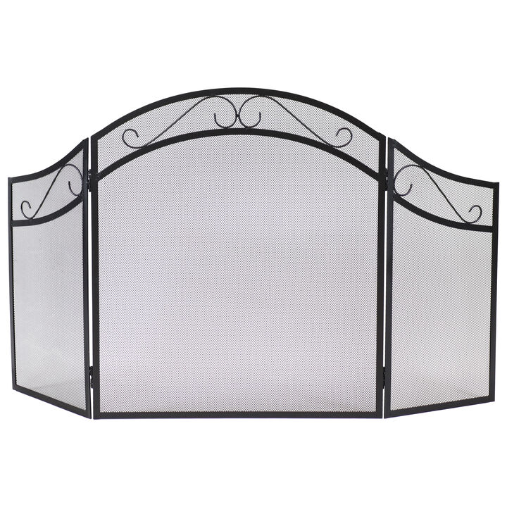 Sunnydaze 50 in Elegant Scroll Steel 3-Panel Fireplace Screen - Black