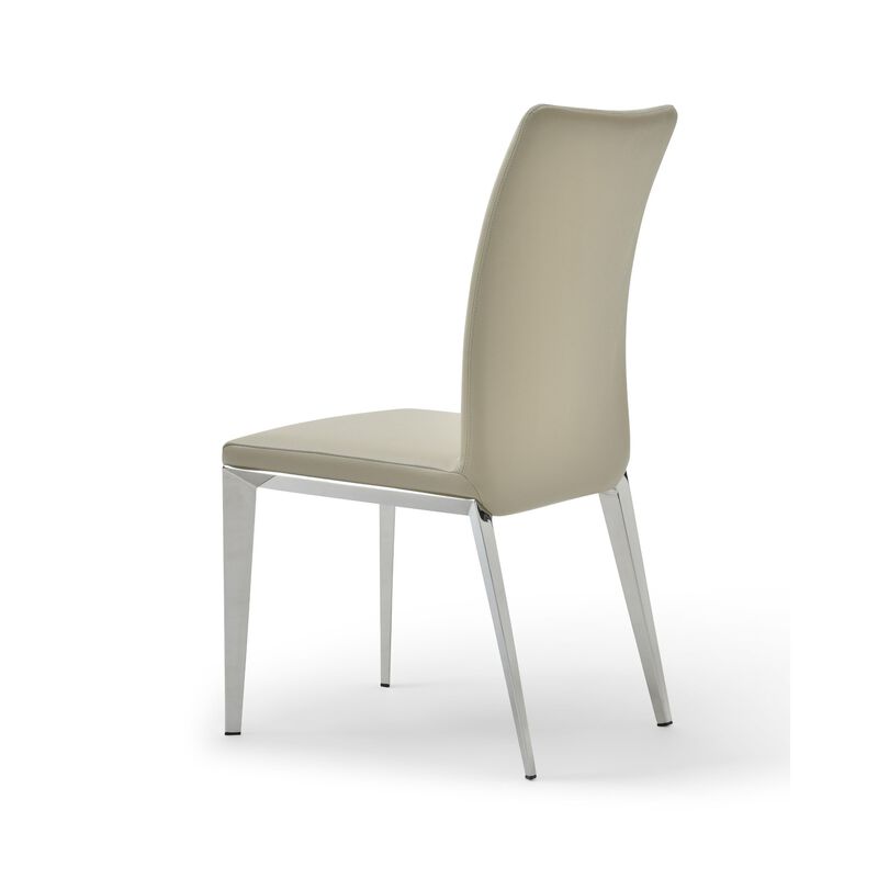 18 Inch Side Dining Chair Set of 2, Gray Faux Leather, Steel Tapered Legs - Benzara
